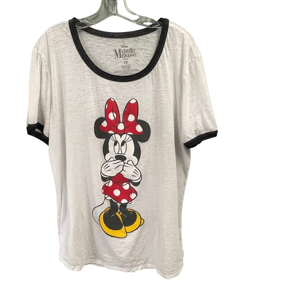 Disney Minnie Mouse Size 1X Tissue Tee Lightweight Graphic Ringer Shirt